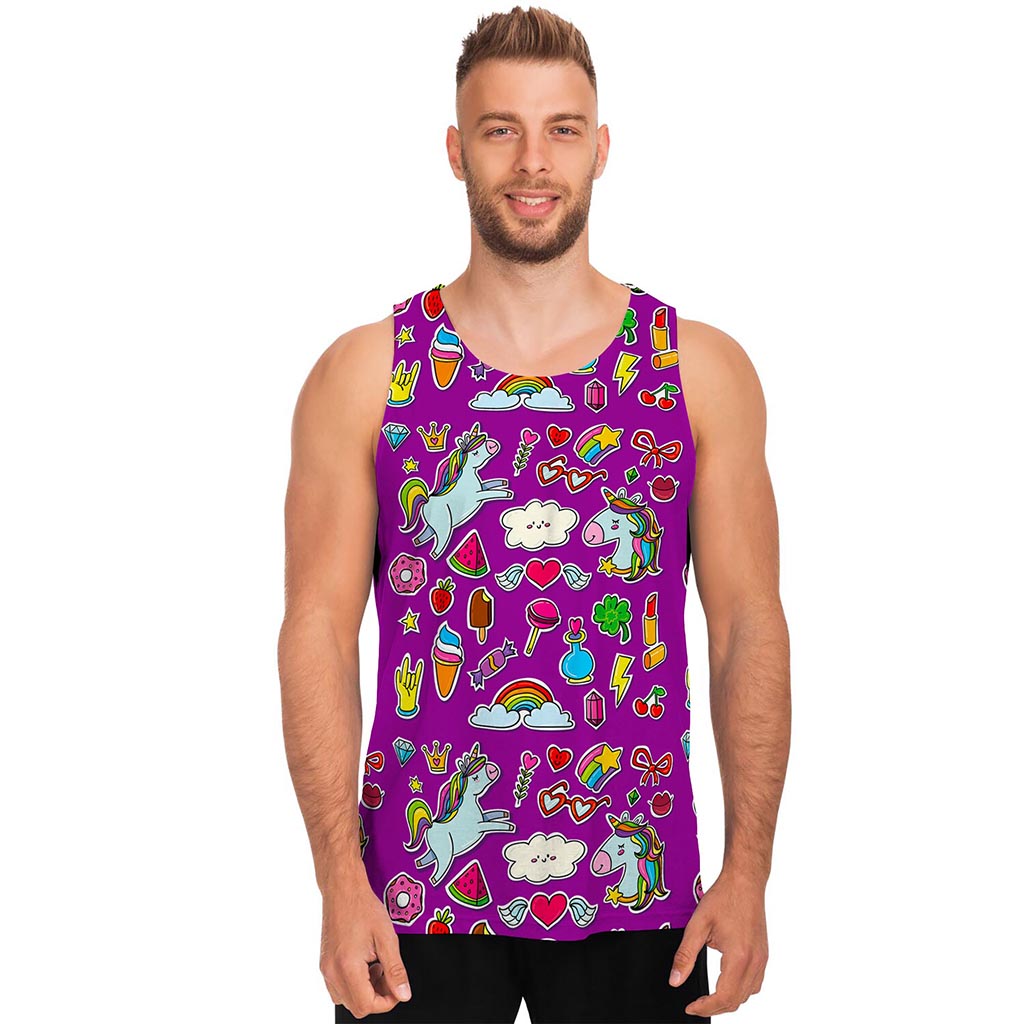 Purple Girly Unicorn Pattern Print Men's Tank Top