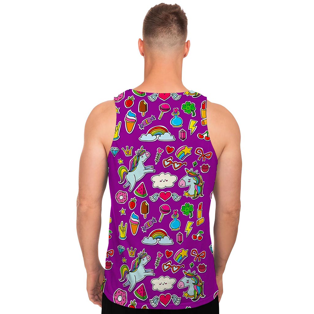 Purple Girly Unicorn Pattern Print Men's Tank Top