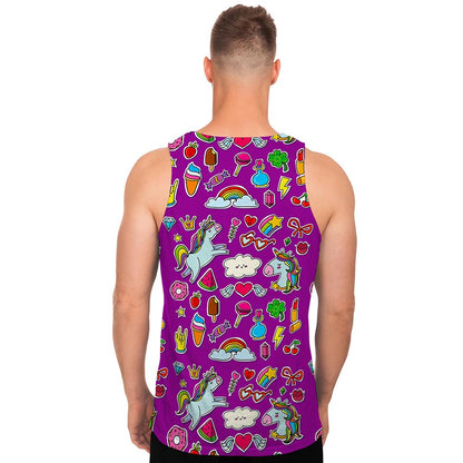 Purple Girly Unicorn Pattern Print Men's Tank Top