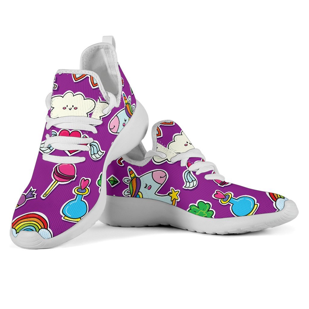 Purple Girly Unicorn Pattern Print Mesh Knit Shoes GearFrost