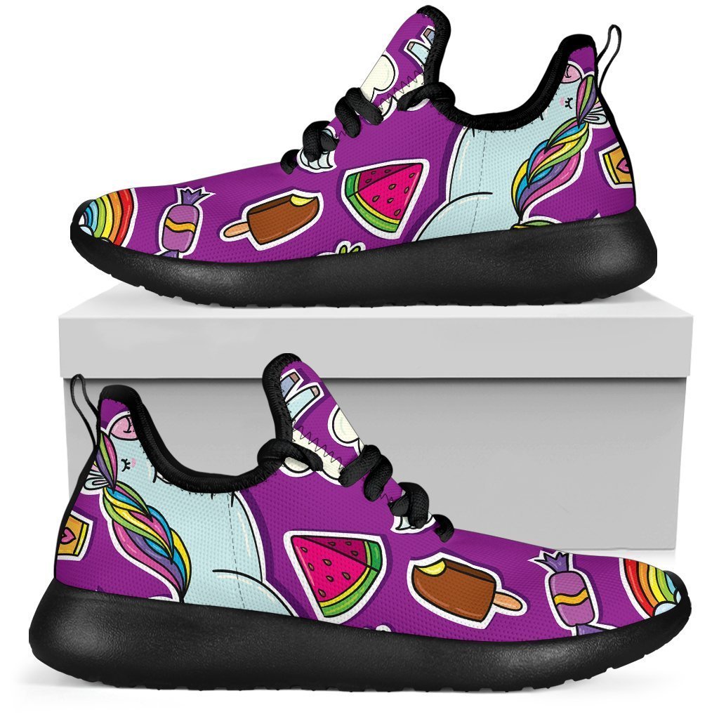 Purple Girly Unicorn Pattern Print Mesh Knit Shoes GearFrost