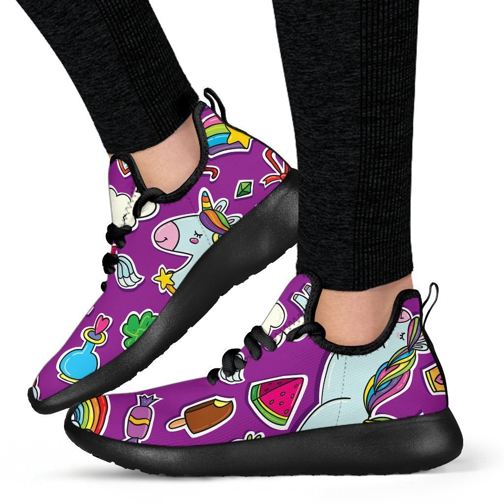 Purple Girly Unicorn Pattern Print Mesh Knit Shoes GearFrost