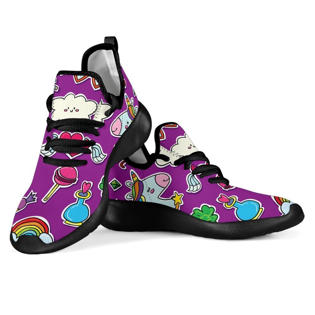 Purple Girly Unicorn Pattern Print Mesh Knit Shoes GearFrost