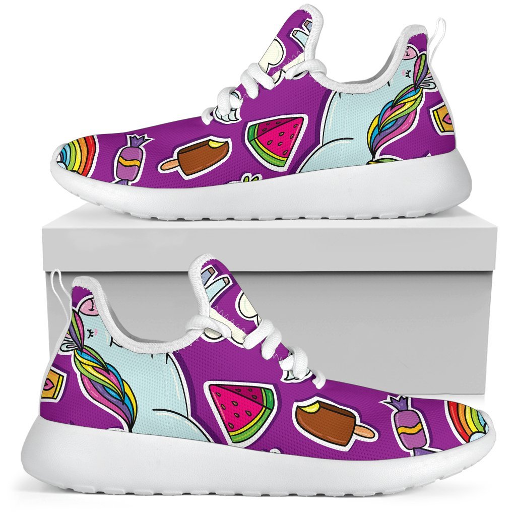 Purple Girly Unicorn Pattern Print Mesh Knit Shoes GearFrost