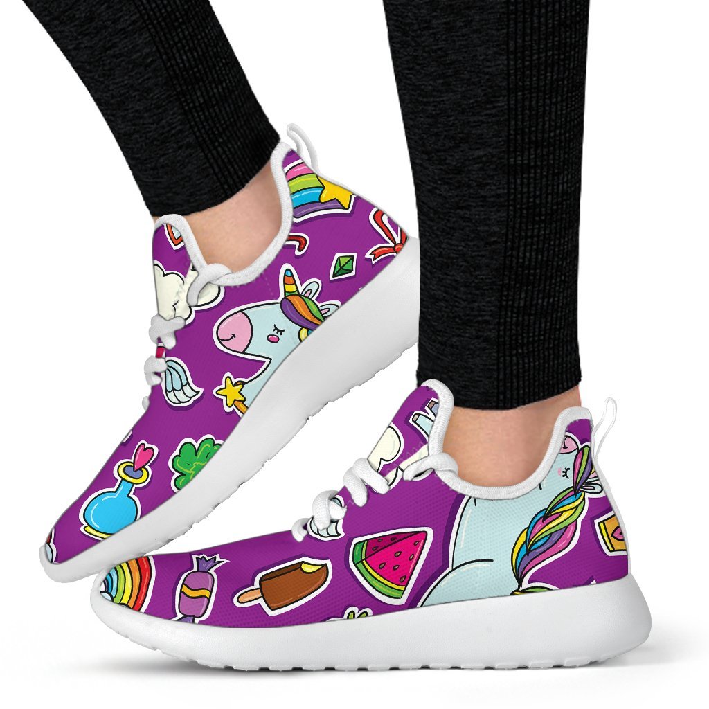 Purple Girly Unicorn Pattern Print Mesh Knit Shoes GearFrost