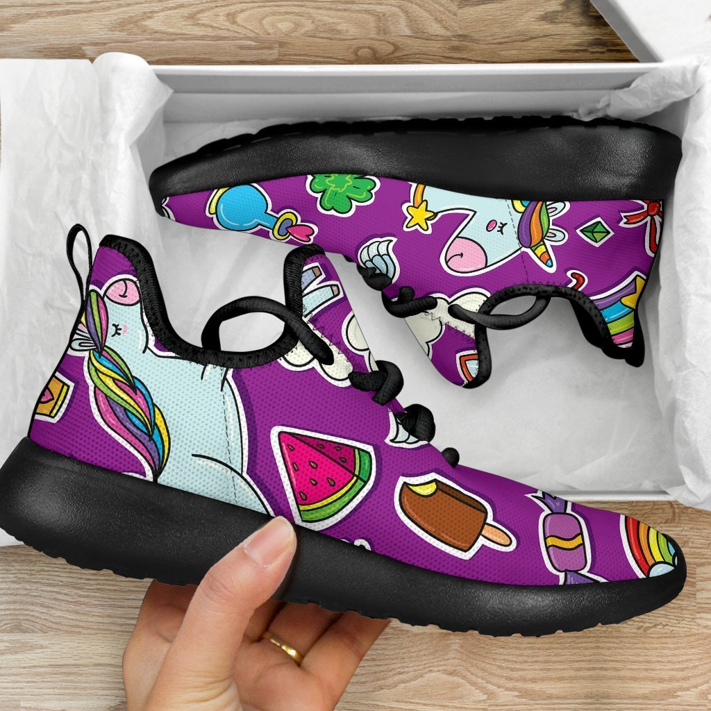 Purple Girly Unicorn Pattern Print Mesh Knit Shoes GearFrost