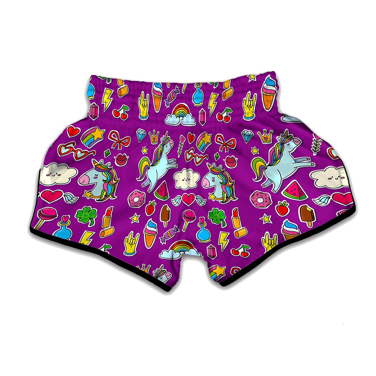 Purple Girly Unicorn Pattern Print Muay Thai Boxing Shorts