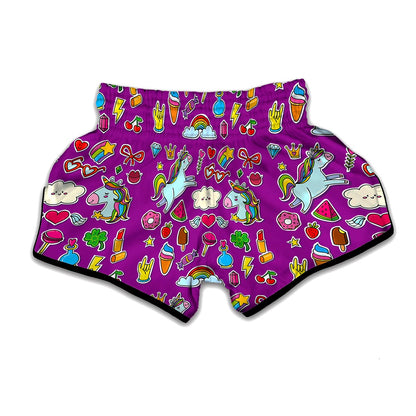 Purple Girly Unicorn Pattern Print Muay Thai Boxing Shorts