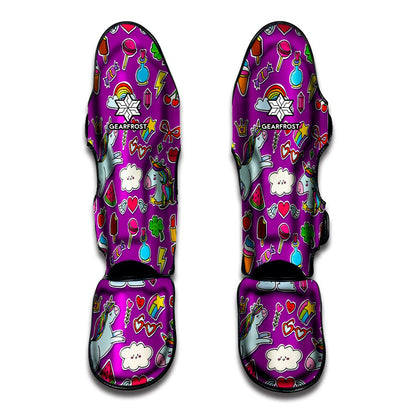 Purple Girly Unicorn Pattern Print Muay Thai Shin Guard