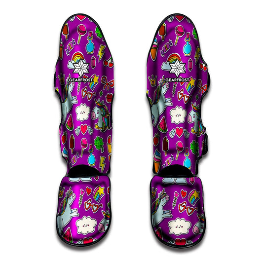 Purple Girly Unicorn Pattern Print Muay Thai Shin Guard