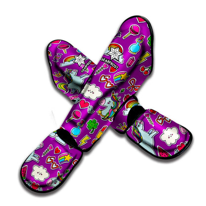 Purple Girly Unicorn Pattern Print Muay Thai Shin Guard