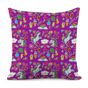 Purple Girly Unicorn Pattern Print Pillow Cover