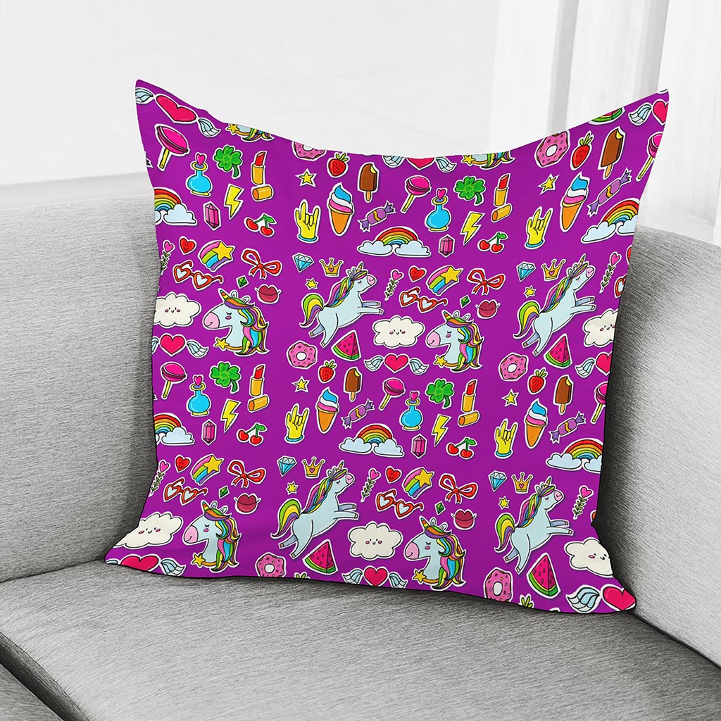 Purple Girly Unicorn Pattern Print Pillow Cover