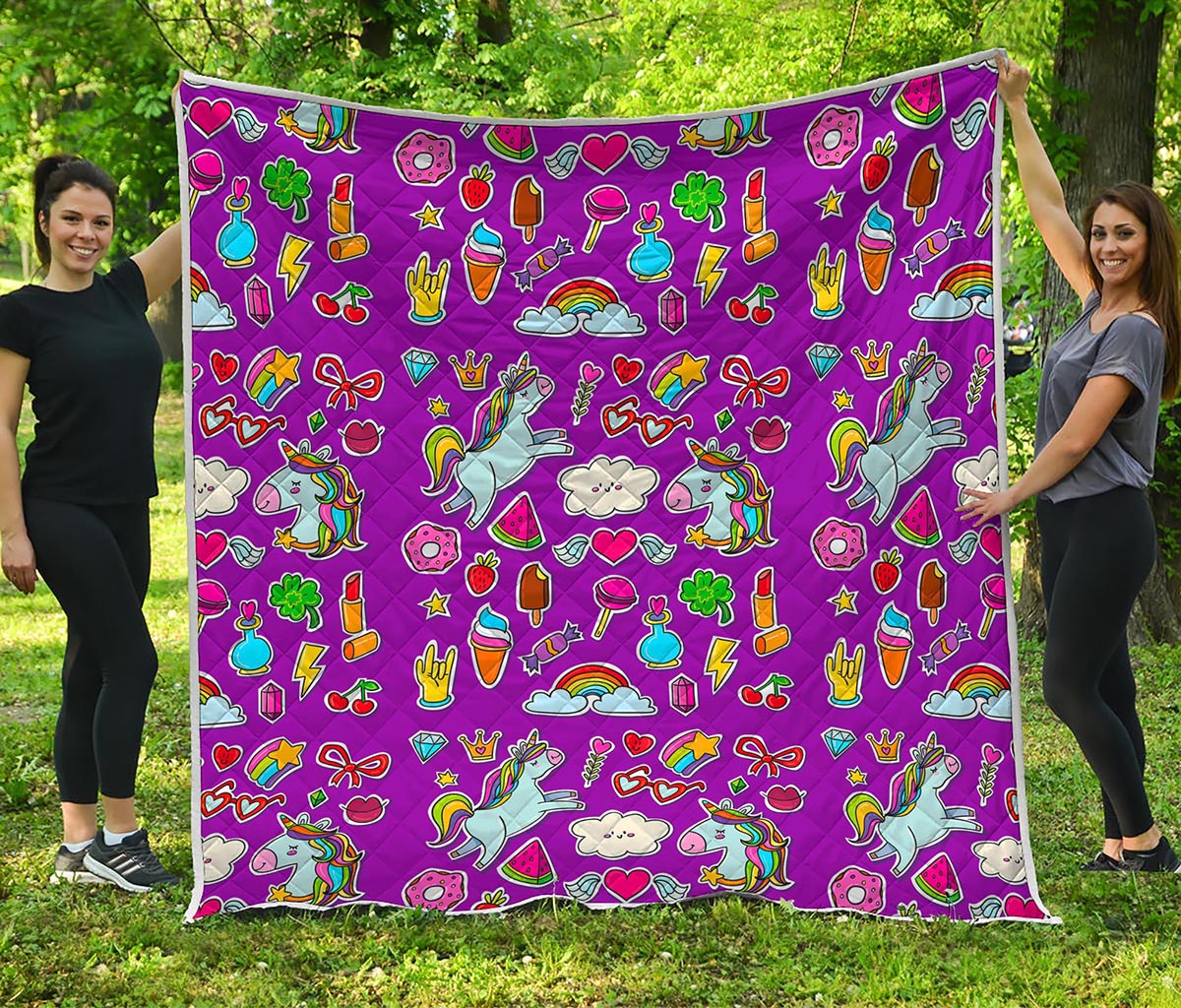 Purple Girly Unicorn Pattern Print Quilt
