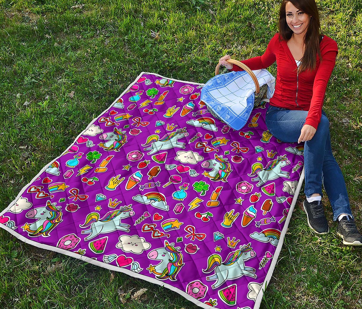 Purple Girly Unicorn Pattern Print Quilt