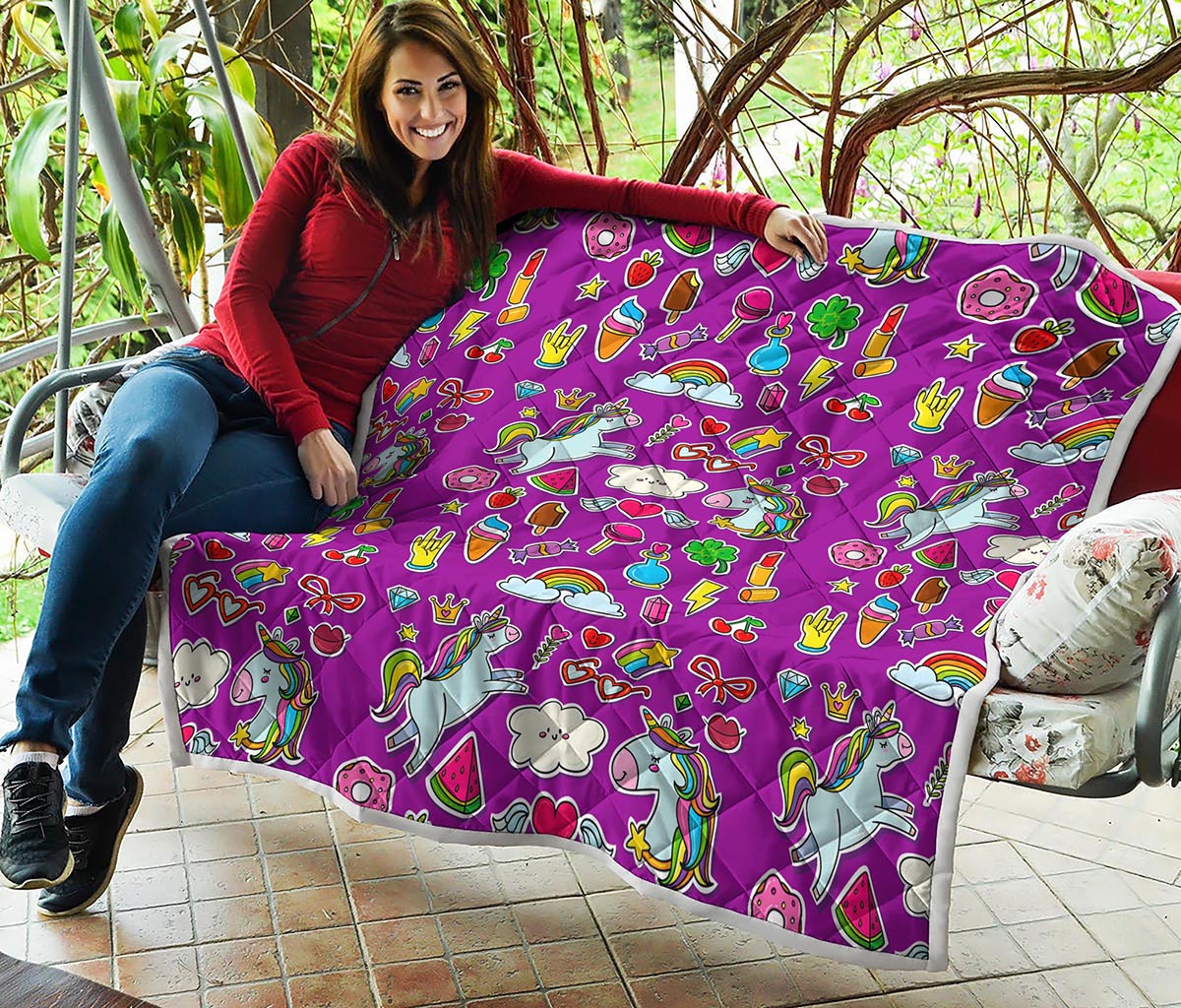 Purple Girly Unicorn Pattern Print Quilt