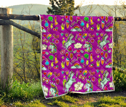 Purple Girly Unicorn Pattern Print Quilt