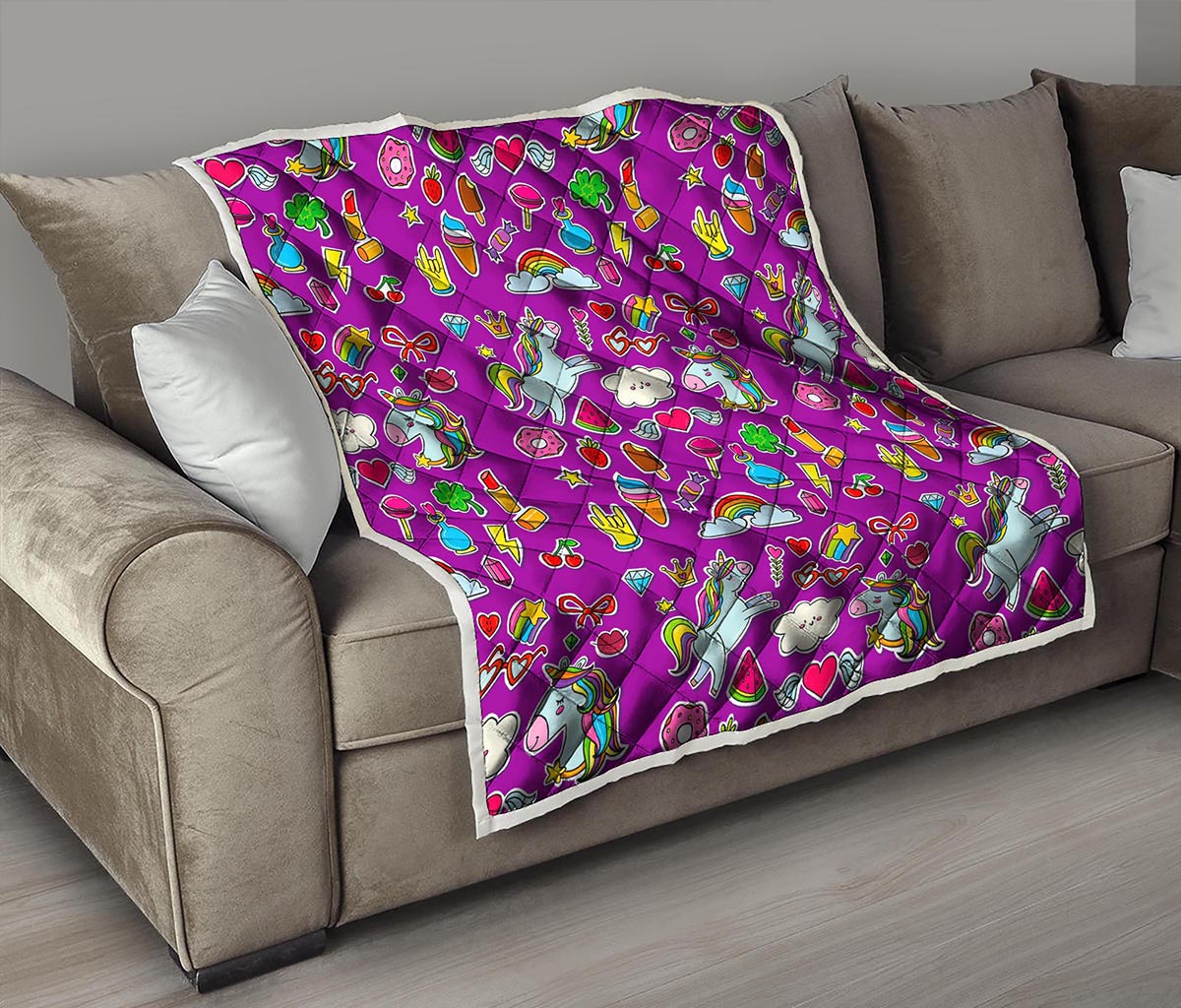 Purple Girly Unicorn Pattern Print Quilt