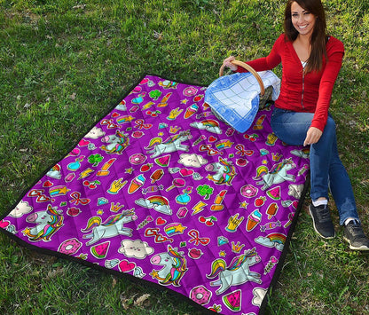 Purple Girly Unicorn Pattern Print Quilt