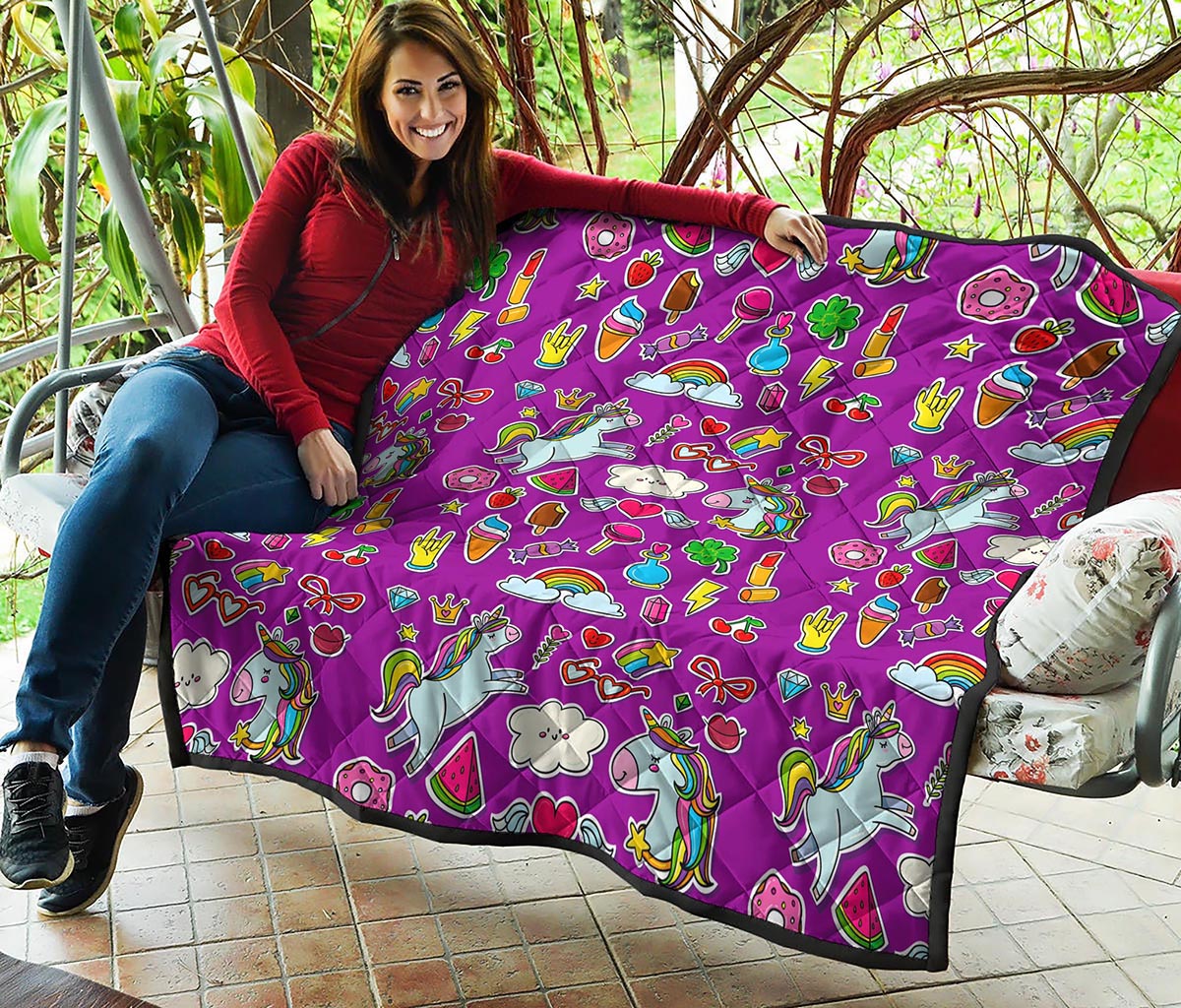 Purple Girly Unicorn Pattern Print Quilt