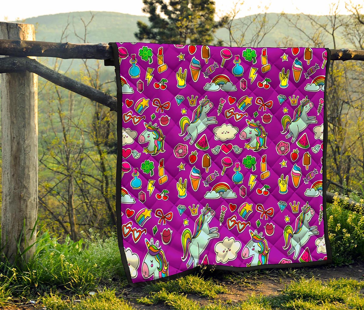 Purple Girly Unicorn Pattern Print Quilt