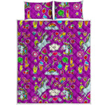 Purple Girly Unicorn Pattern Print Quilt Bed Set