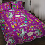 Purple Girly Unicorn Pattern Print Quilt Bed Set