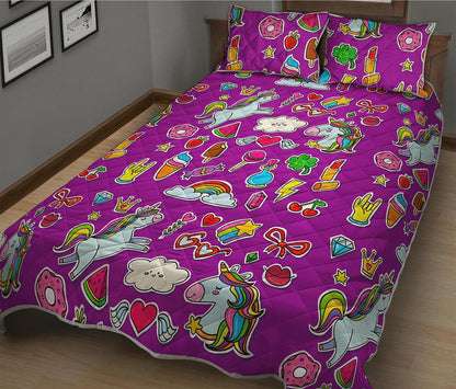 Purple Girly Unicorn Pattern Print Quilt Bed Set