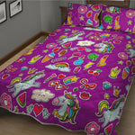 Purple Girly Unicorn Pattern Print Quilt Bed Set