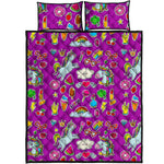 Purple Girly Unicorn Pattern Print Quilt Bed Set