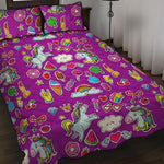 Purple Girly Unicorn Pattern Print Quilt Bed Set