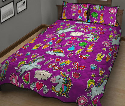 Purple Girly Unicorn Pattern Print Quilt Bed Set