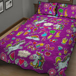 Purple Girly Unicorn Pattern Print Quilt Bed Set