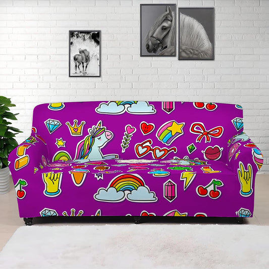 Purple Girly Unicorn Pattern Print Sofa Cover