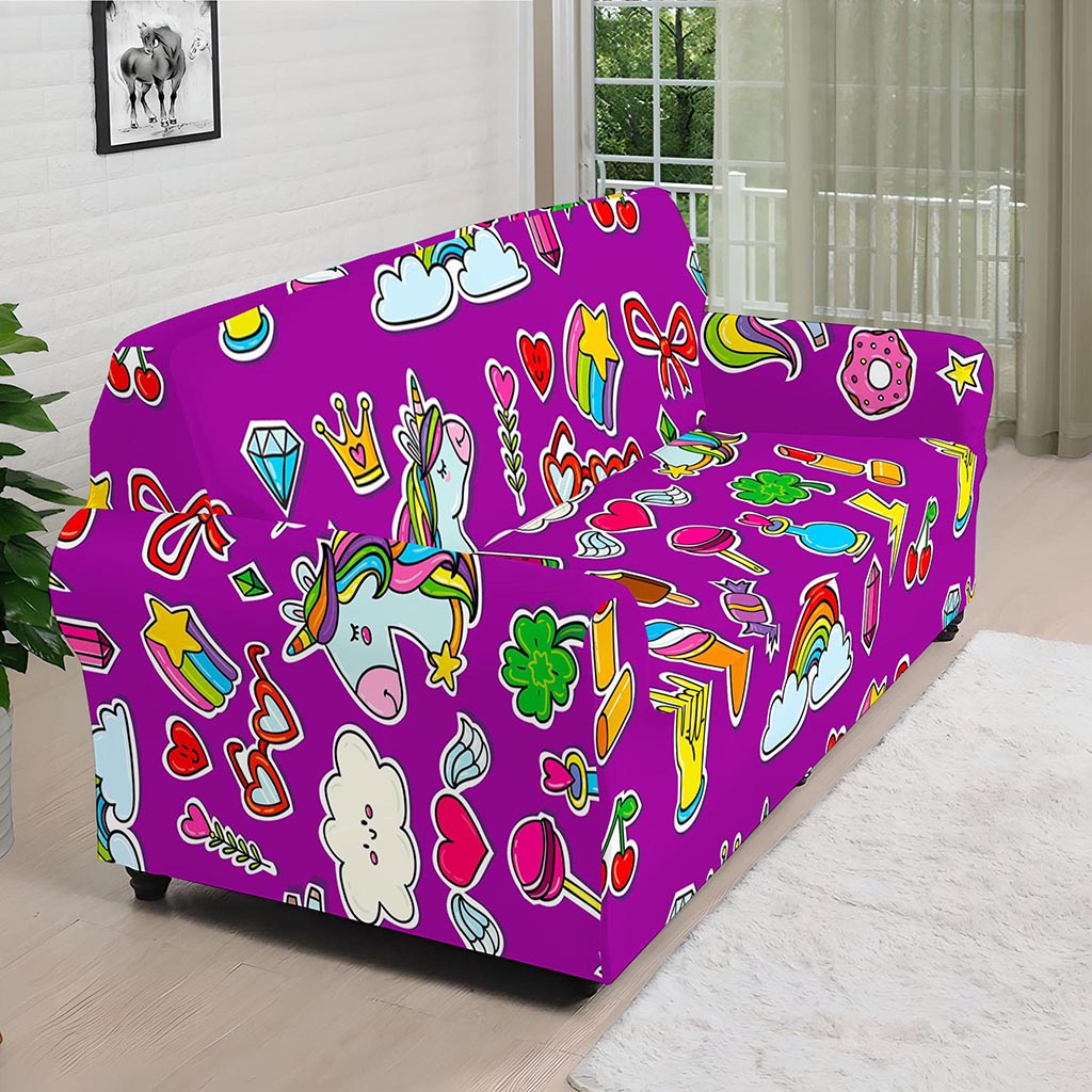 Purple Girly Unicorn Pattern Print Sofa Cover