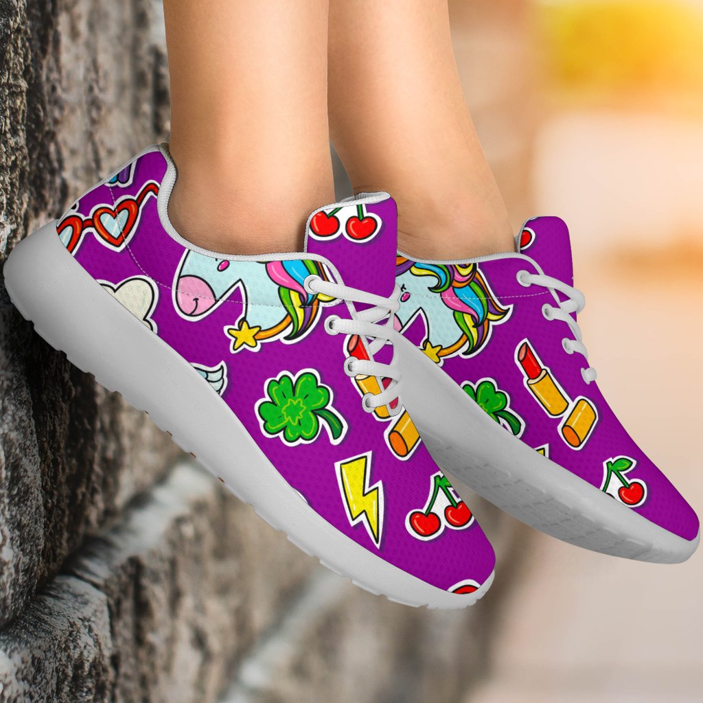 Purple Girly Unicorn Pattern Print Sport Shoes GearFrost