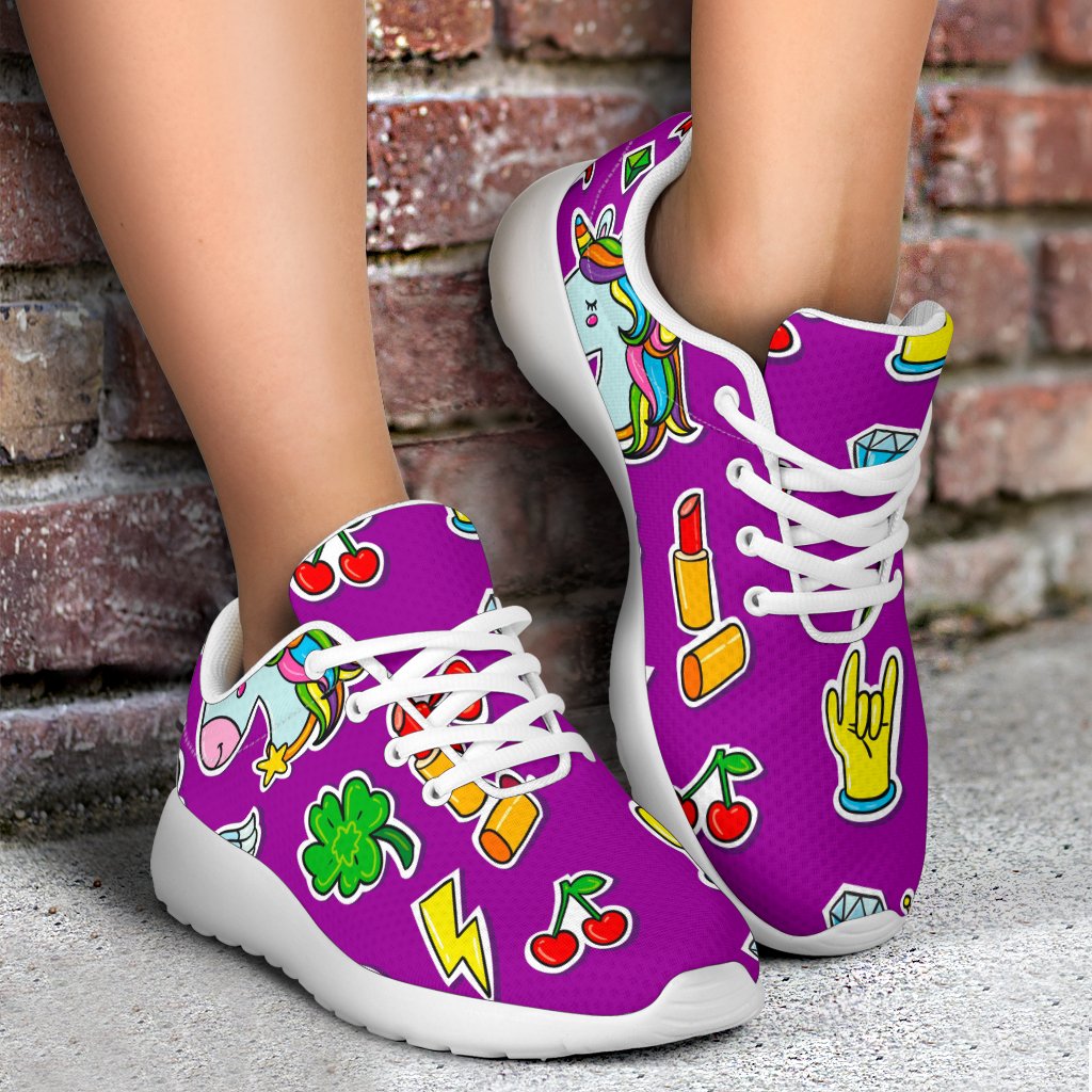 Purple Girly Unicorn Pattern Print Sport Shoes GearFrost