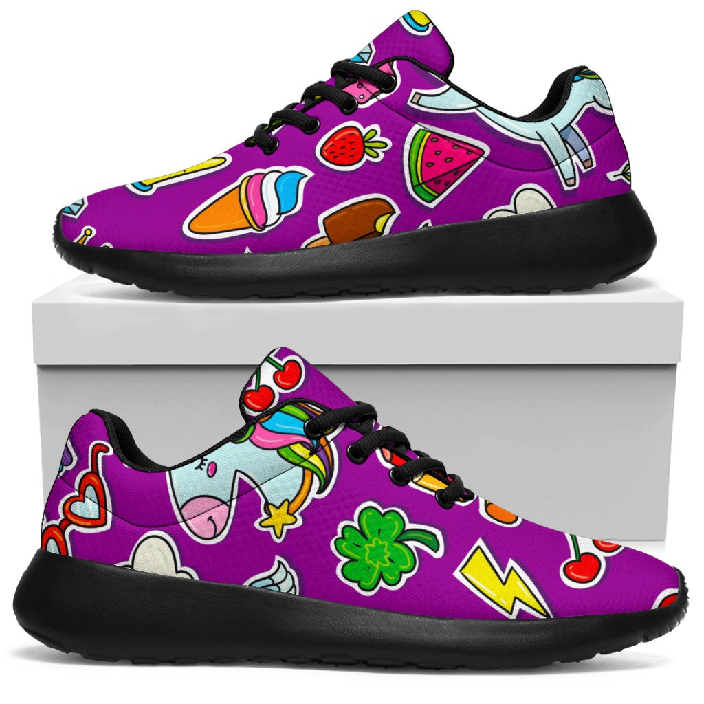 Purple Girly Unicorn Pattern Print Sport Shoes GearFrost