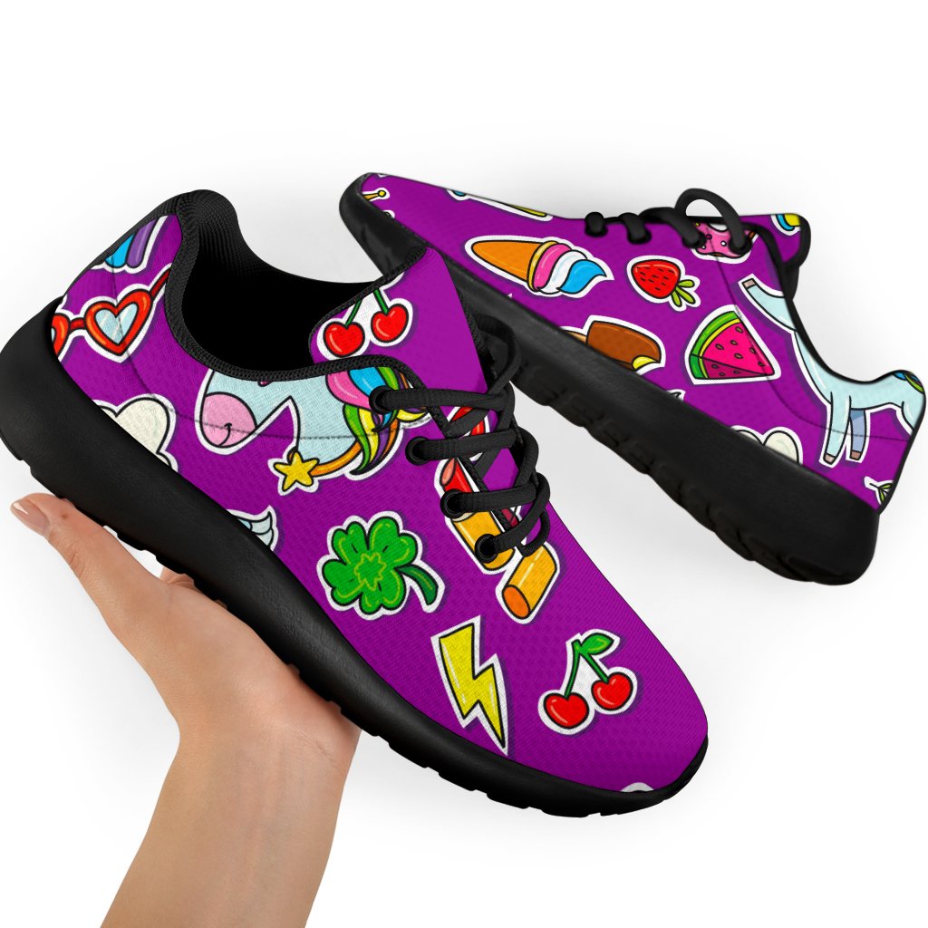 Purple Girly Unicorn Pattern Print Sport Shoes GearFrost