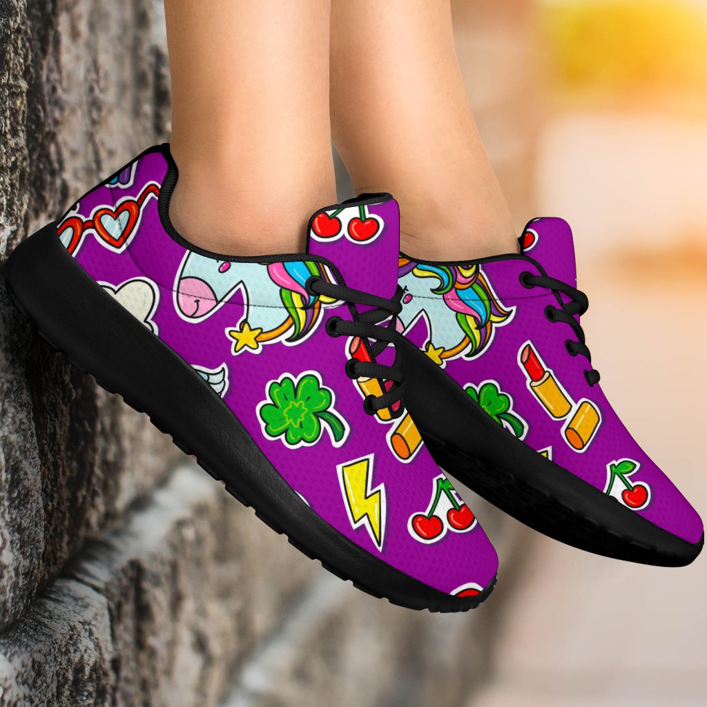 Purple Girly Unicorn Pattern Print Sport Shoes GearFrost