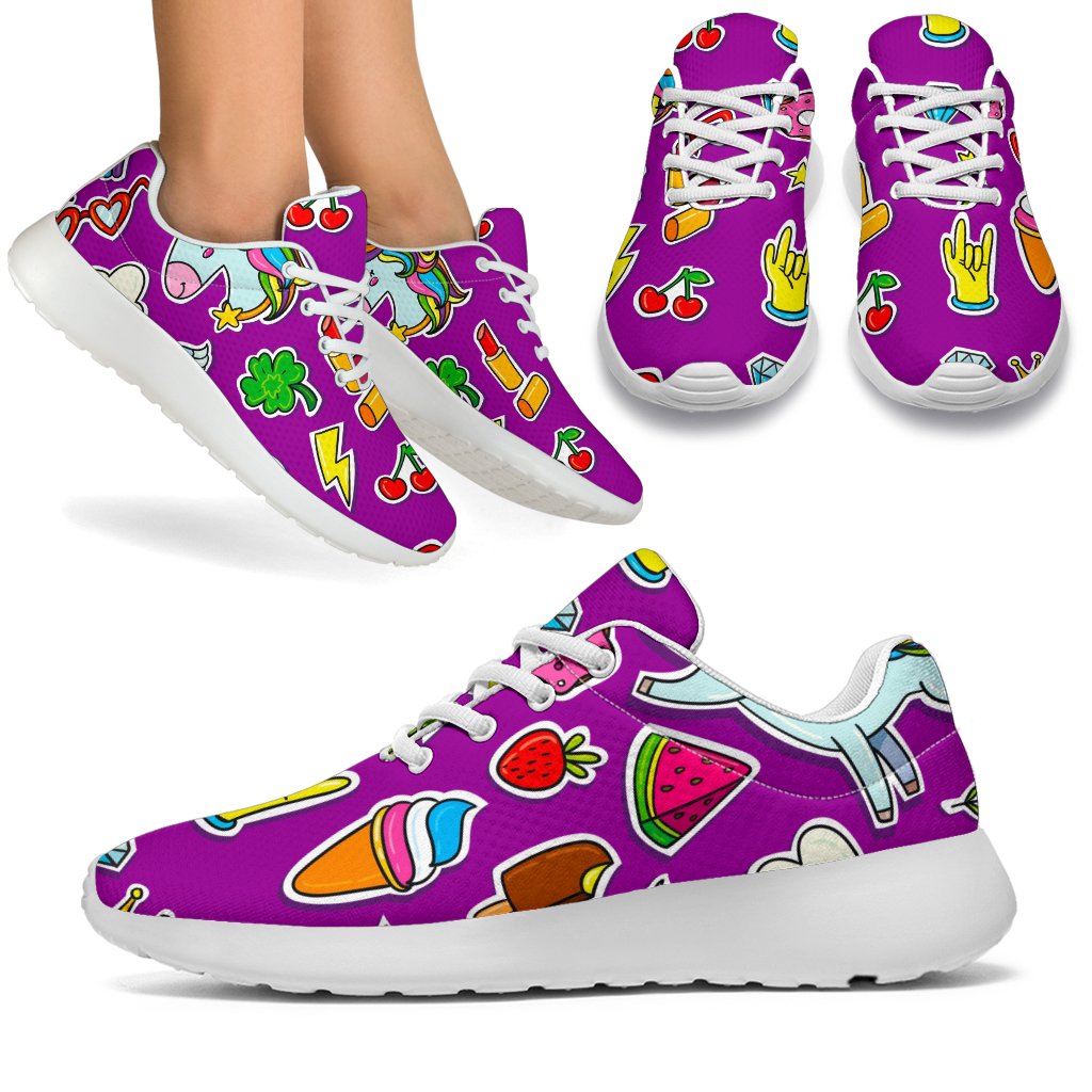 Purple Girly Unicorn Pattern Print Sport Shoes GearFrost