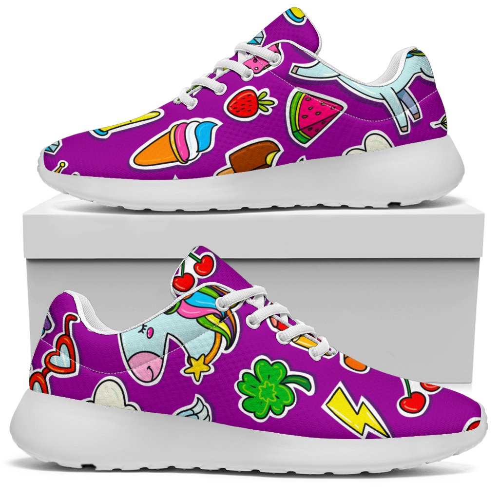 Purple Girly Unicorn Pattern Print Sport Shoes GearFrost