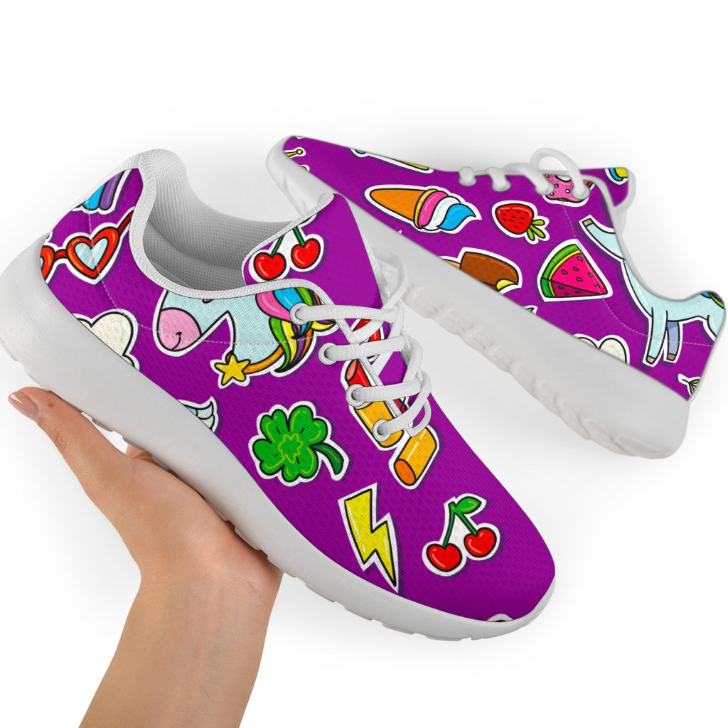 Purple Girly Unicorn Pattern Print Sport Shoes GearFrost