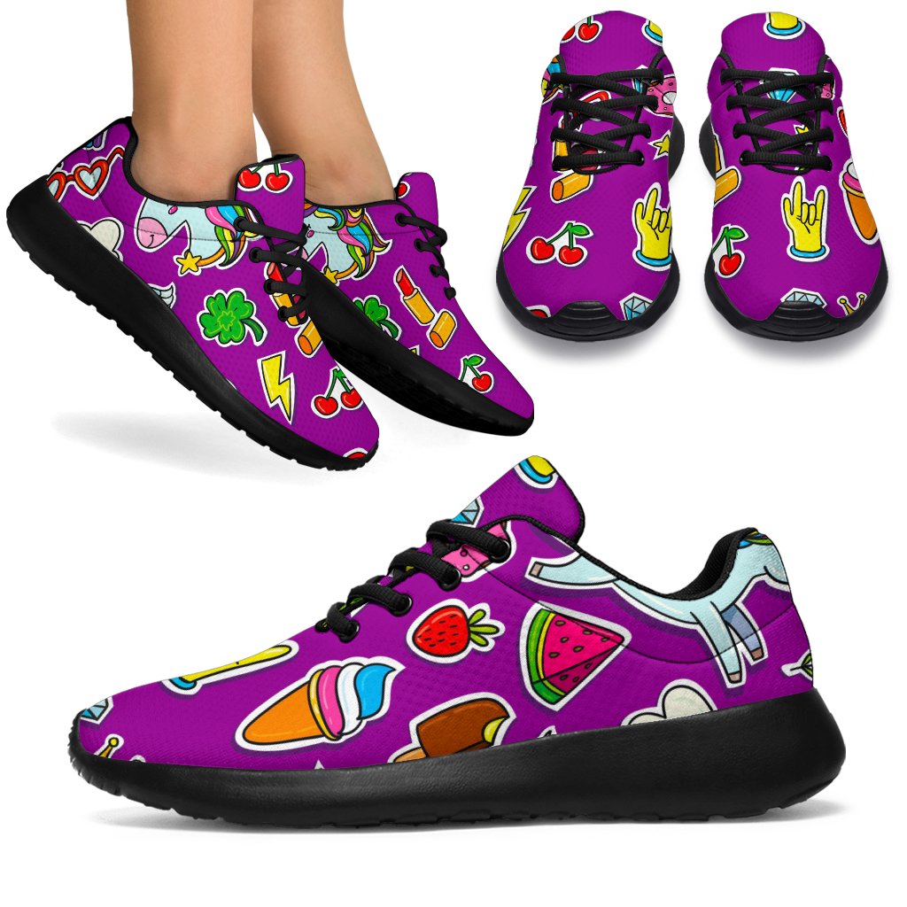 Purple Girly Unicorn Pattern Print Sport Shoes GearFrost