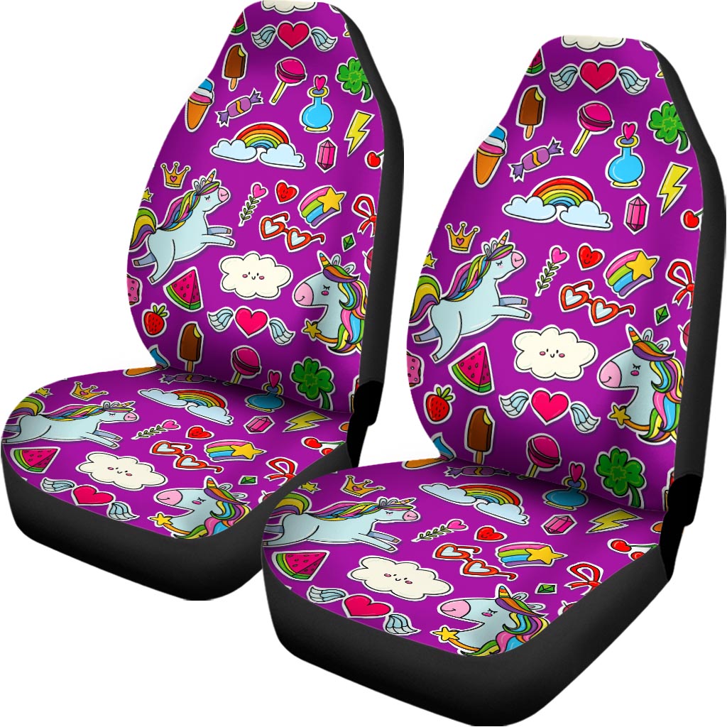 Purple Girly Unicorn Pattern Print Universal Fit Car Seat Covers