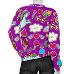 Purple Girly Unicorn Pattern Print Women's Crewneck Sweatshirt GearFrost