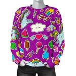 Purple Girly Unicorn Pattern Print Women's Crewneck Sweatshirt GearFrost