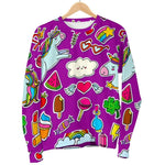 Purple Girly Unicorn Pattern Print Women's Crewneck Sweatshirt GearFrost