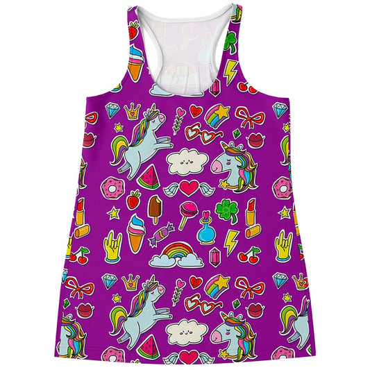 Purple Girly Unicorn Pattern Print Women's Racerback Tank Top