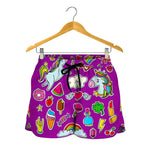 Purple Girly Unicorn Pattern Print Women's Shorts